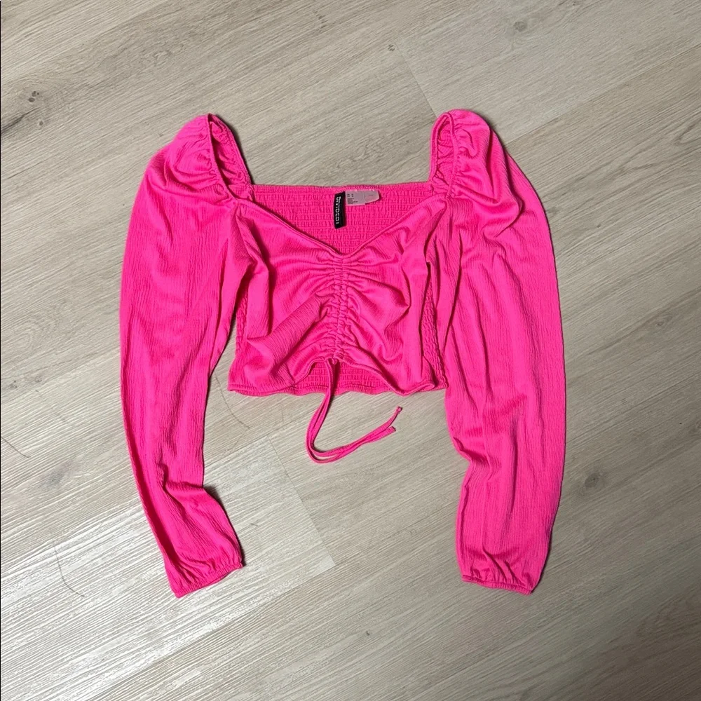 H&M Fuchsia Long Sleeve Ruched Top